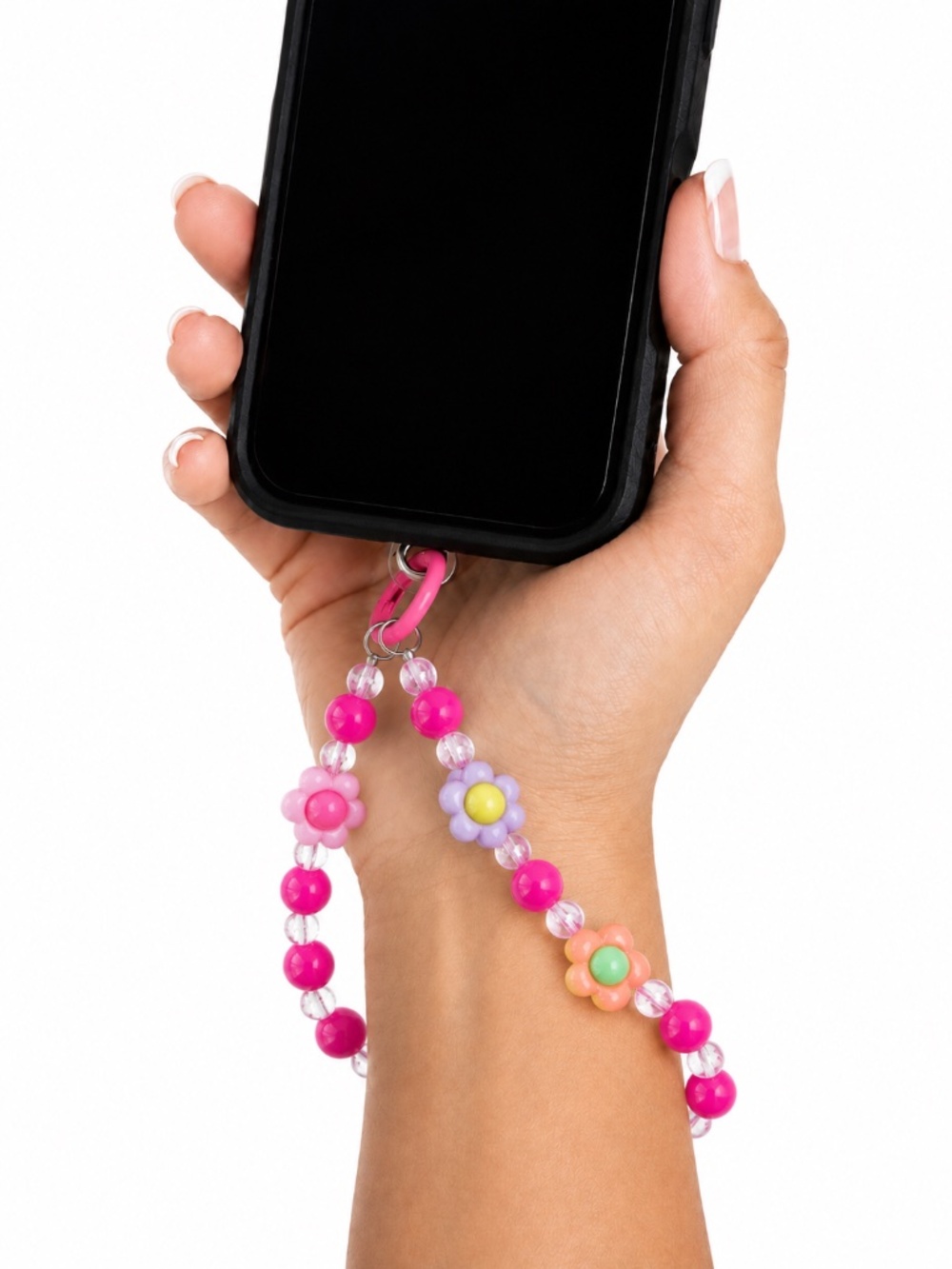 Y2K Beaded Pink & Purple Orange Daisy 🌼🔵🌼  Flower Charm Phone Wristlet  🌺